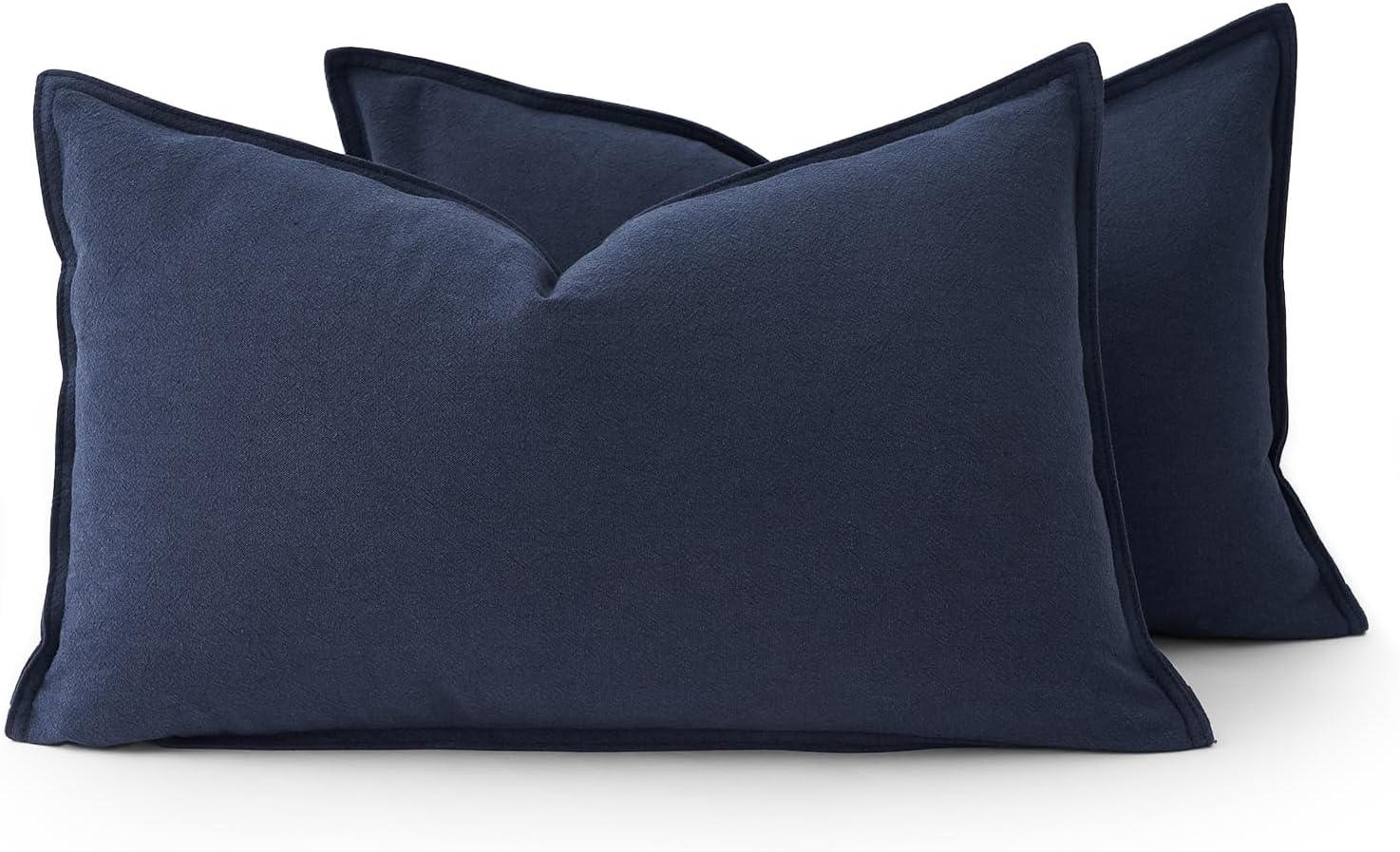 V439-LINENNAVY2-30-202506190412-00 Linen Cushion Covers - 30% Linen 70% Cotton Blend, Soft & Breathable with Hidden Zipper Design - Navy Blue, 30cm x 50cm (Twin Pack) - Image 1