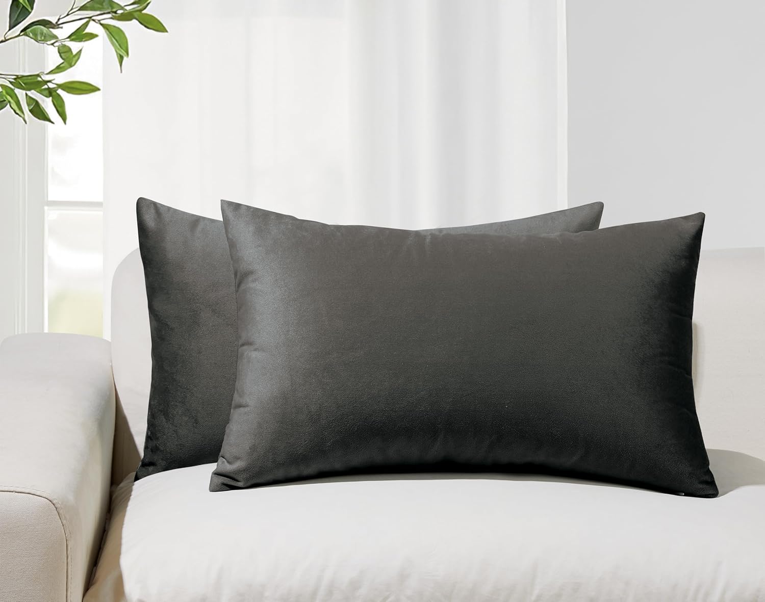 V439-VEL-DARKGREY-30-202506190354-00 Twin-Pack Velvet Cushion Covers - Soft Microfibre Cushion Covers with Hidden Zipper (Dark Grey, 30cm*50cm) - Image 1