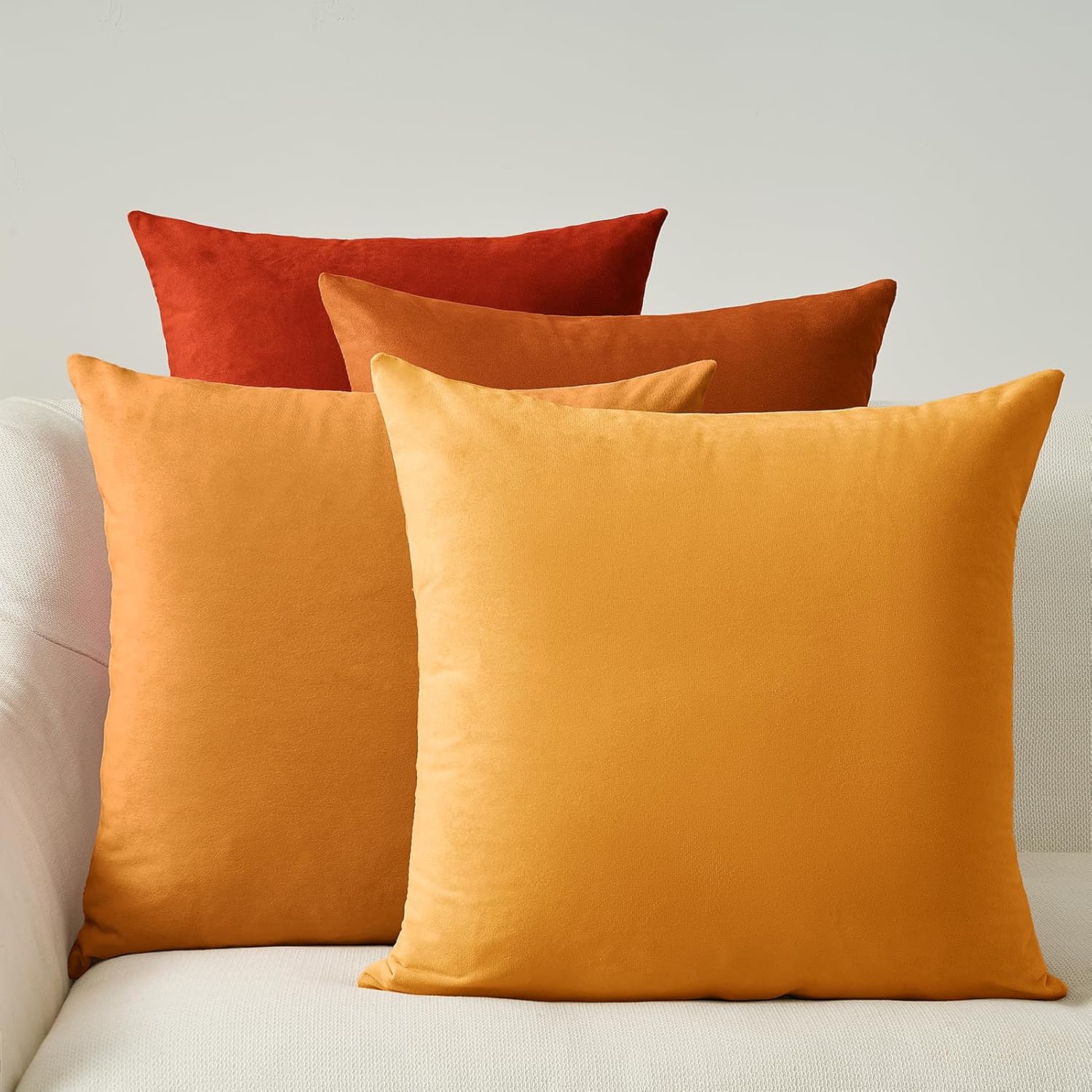 V439-VEL-MIXYELLOW4-45-202506190411-00 Velvet Cushion Covers - Ultra Soft Microfibre Velvet with Hidden Zipper - Gradient Yellow, 45cm*45cm (Pack of 4) - Image 1