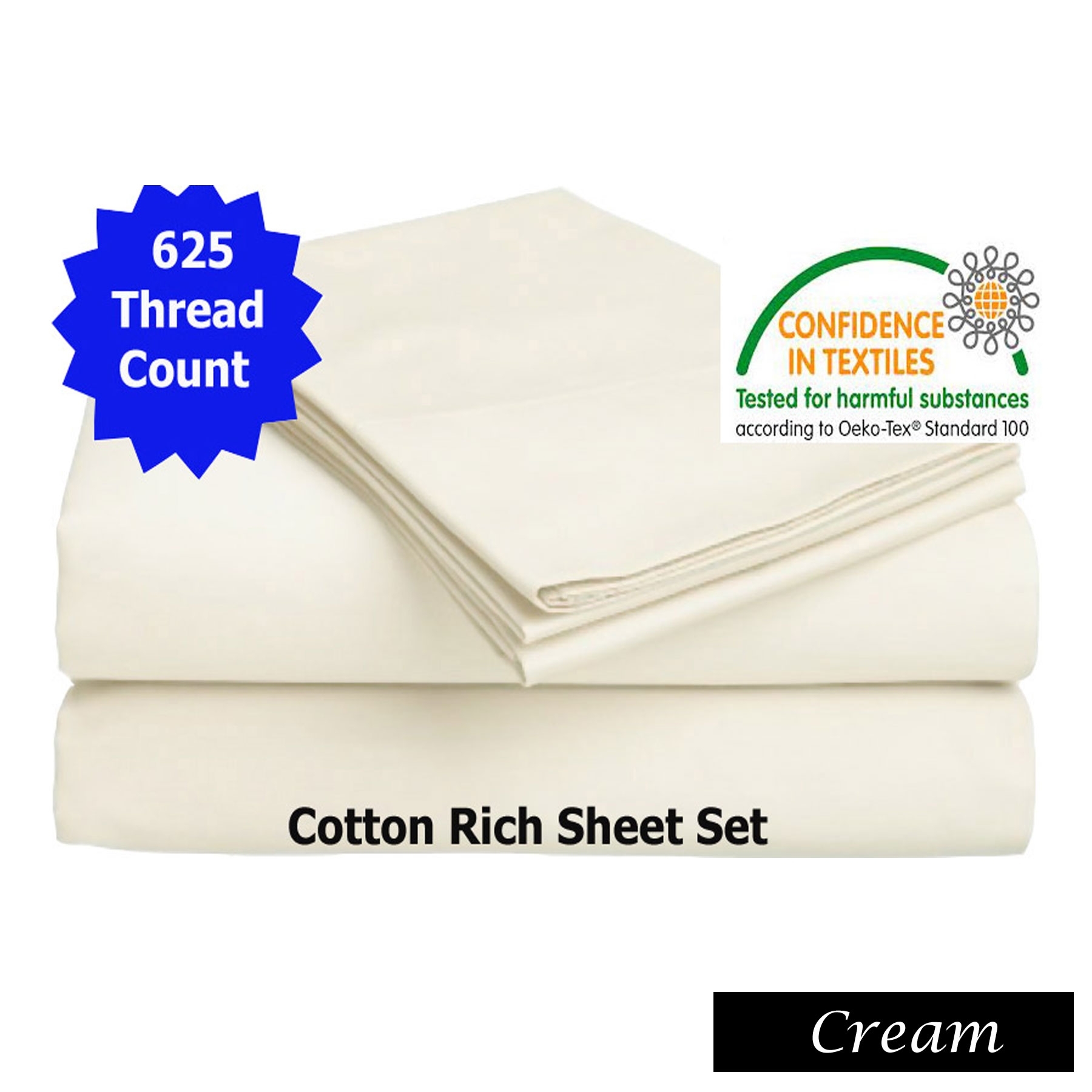 V442-ABR-SHEETS-625TCCOTTONRICH-CREAM-QS-96463-00 Accessorize 625TC Cotton Rich Sheet Set Cream Queen - Image 1