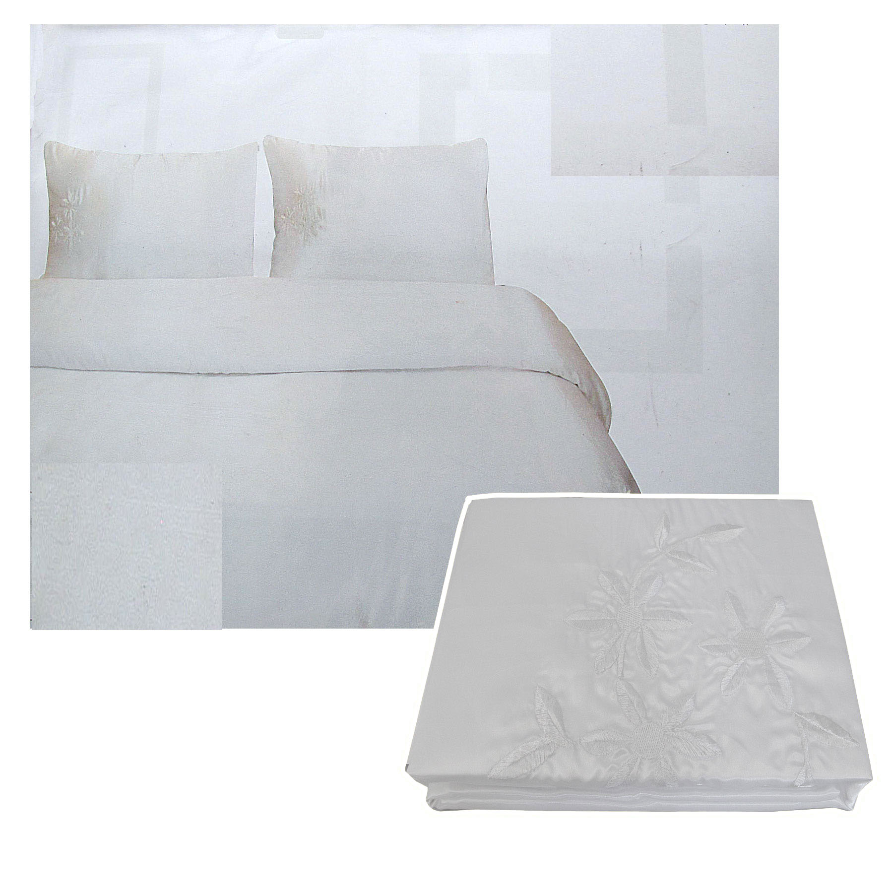 V442-ASU-QUILTCS-SATINTUBEROSE-WHITE-QS-96987-00 Tuberose Satin Embroidery Quilt Cover Set White Queen - Image 1