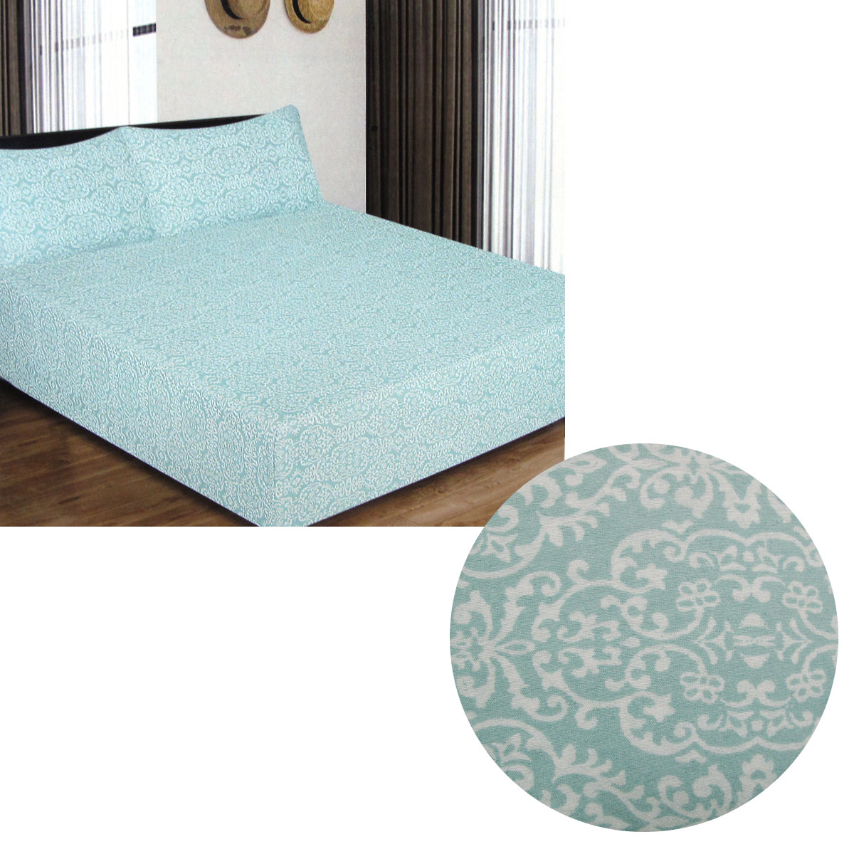 V442-ATX-FITTEDSS-CFFLORENCIA-BLUE-QS-173792-00 ICF Store Cotton Flannel Combo Fitted Sheet Set Queen Florencia - Image 1