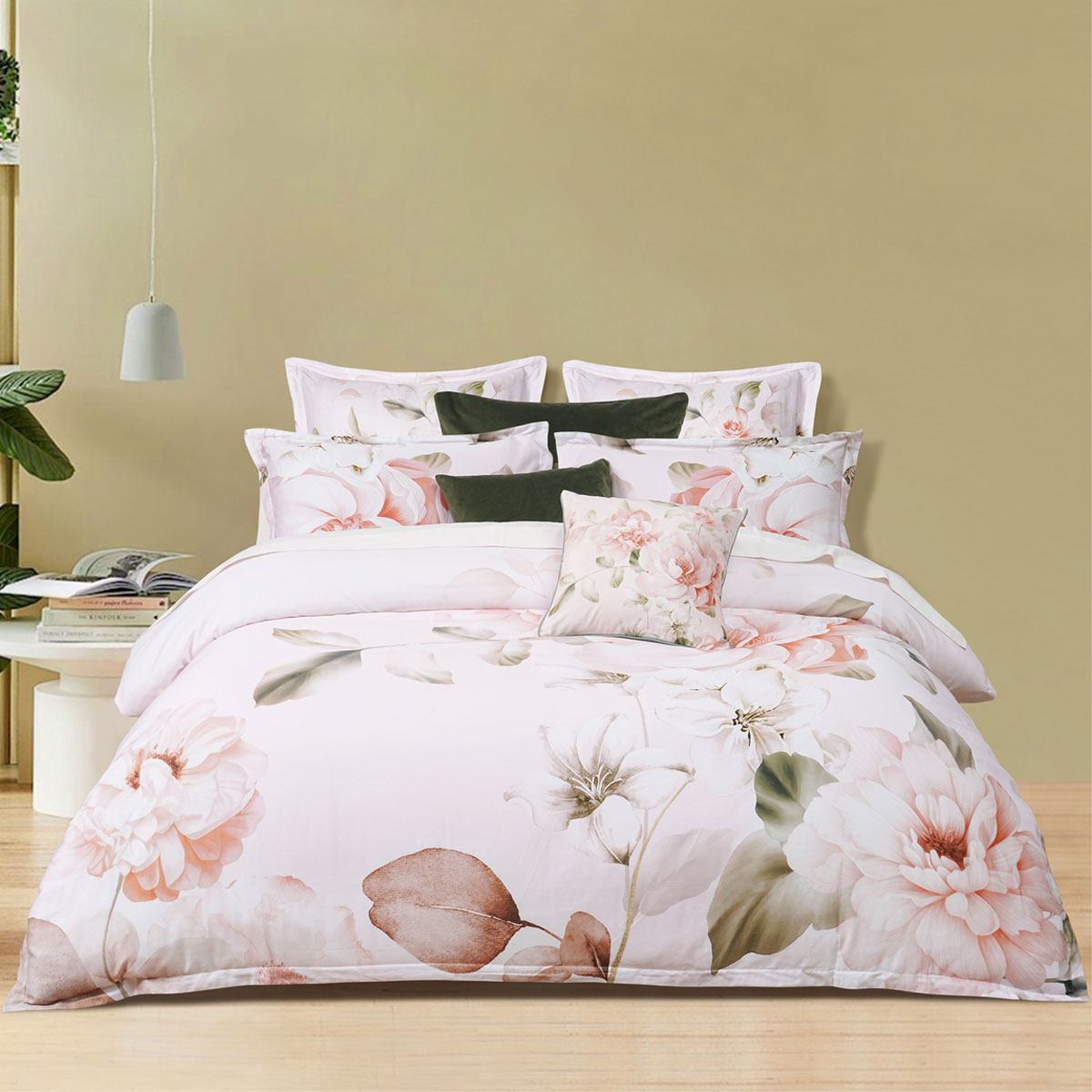 V442-BCA-QUILTCS-LAYLA-WHITE-SK-213151-00 Bianca Layla White Floral Printed Cotton Sateen Quilt Cover Set Super King - Image 1