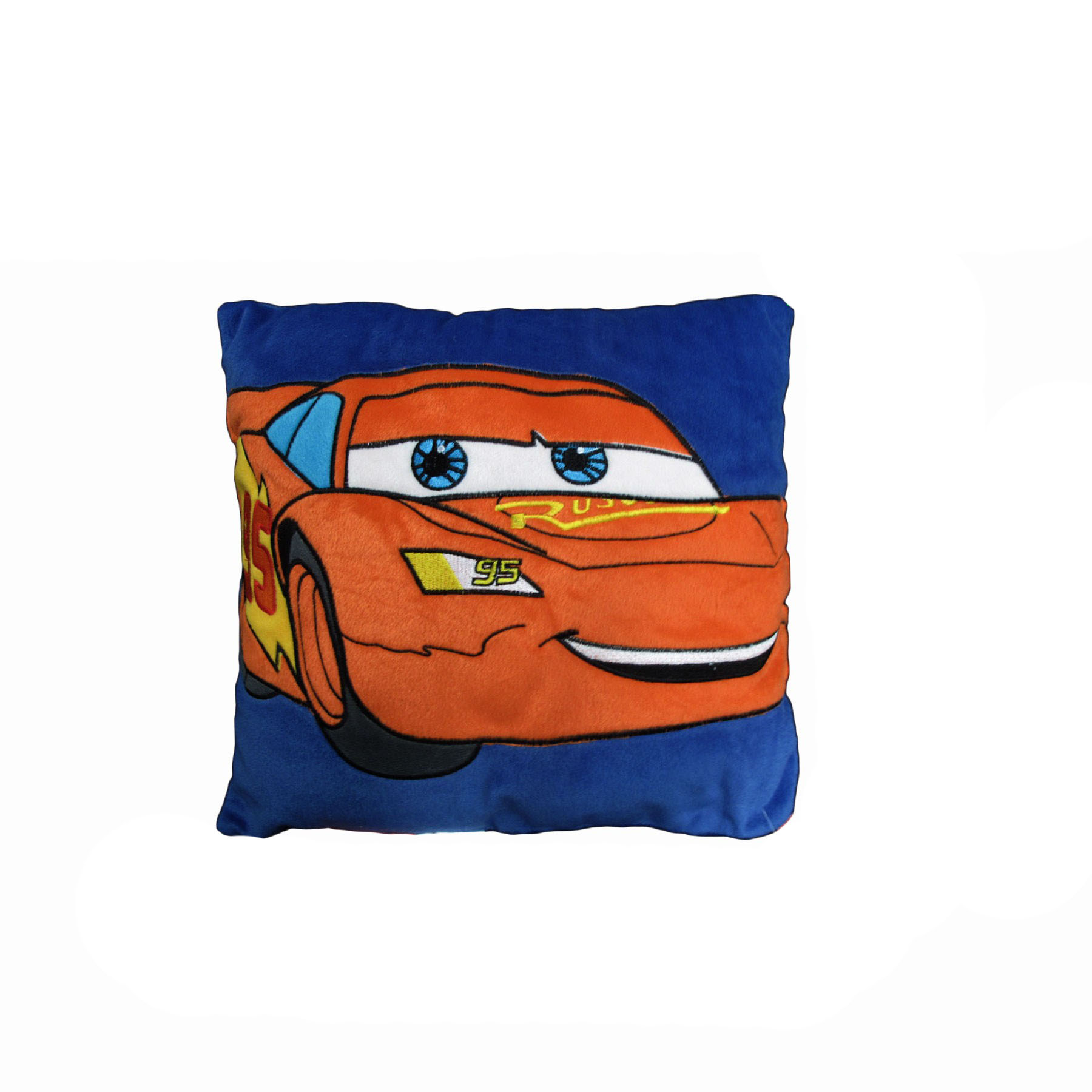 V442-CAP-CUSHION-MCQUEEN-BLUE-SQ-97915-00 Disney Pixar Cars McQueen Embroidered Cushion - Image 1