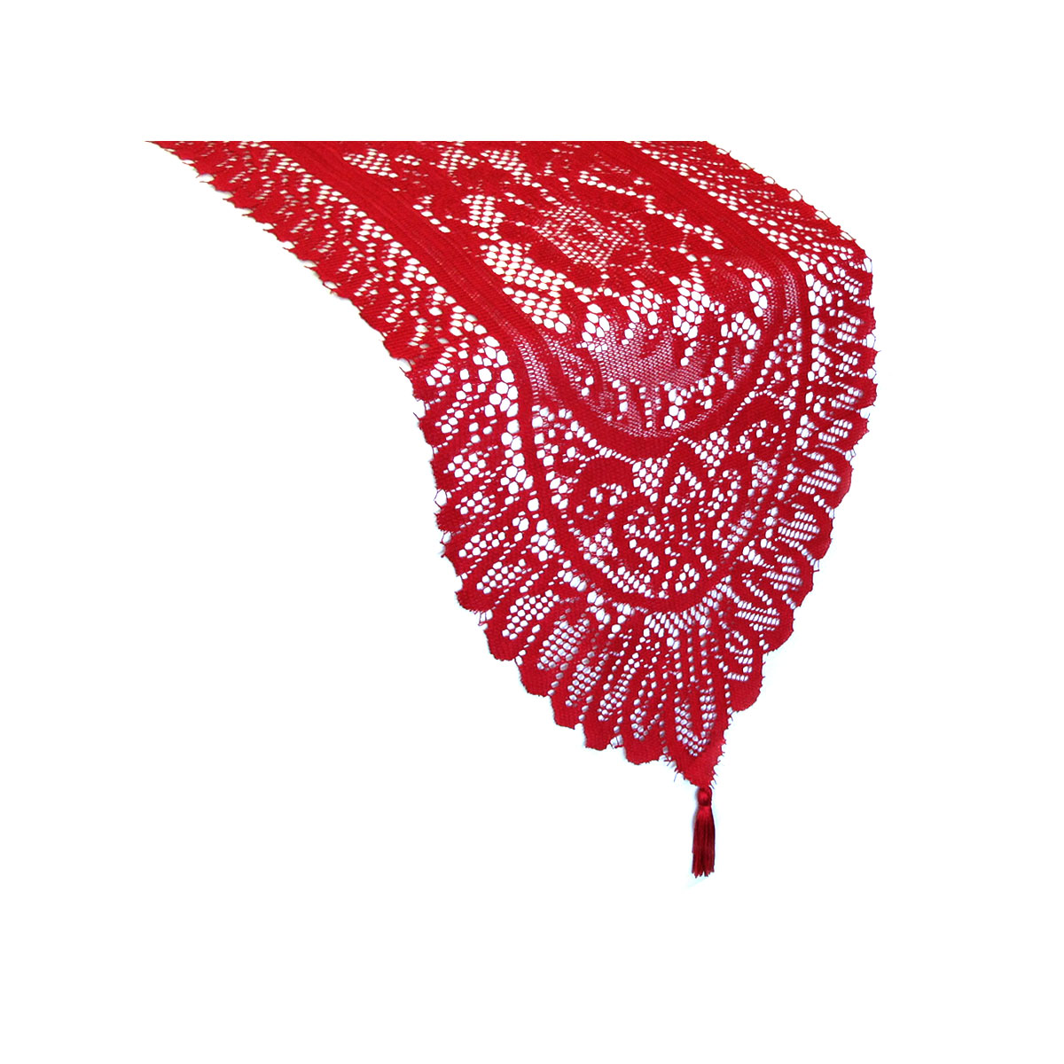 V442-DKC-TABLER-LOGAN137CM-RED-RE-98572-00 Logan Red Lace Table Runner with Tassle 33 x 137 cm - Image 1