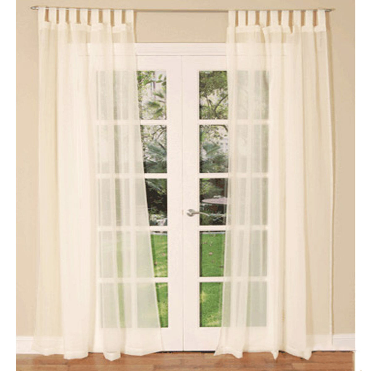 V442-END-CURTAIN-MOSQUITOPAIR-CREAM-RE-150971-00 Pair of Sheer Mosquito Net Tab Top Curtains 150 x 240 cm Cream - Image 1