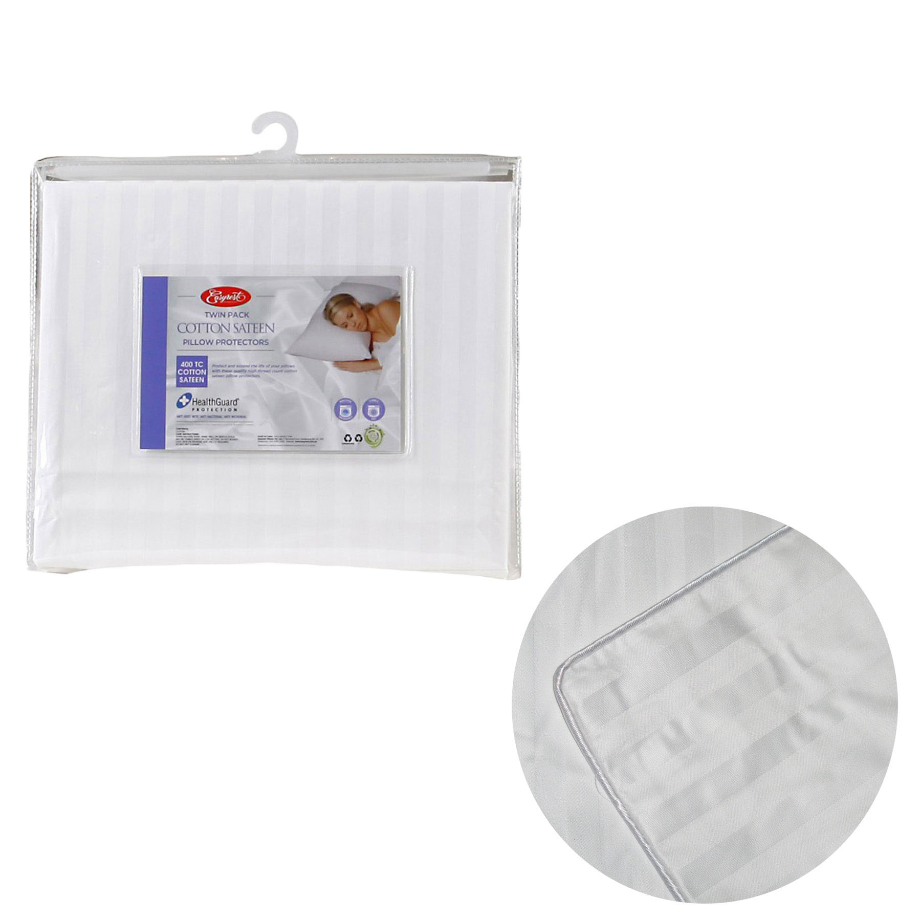 V442-ERT-PILLOWP-400TCCOTTONSATEEN-WHITE-ST-78083-00 Easyrest 400TC Cotton Sateen Twin Pack Standard Pillow Protectors - Image 1