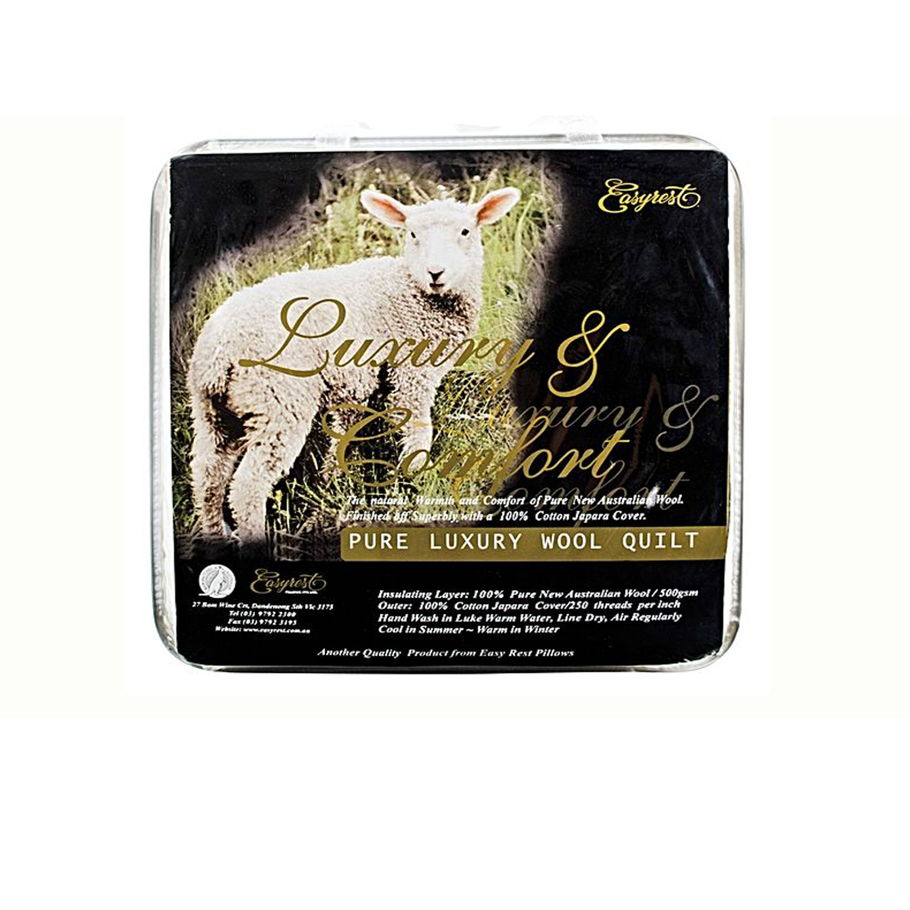 V442-ERT-QUILT-500GSMWOOL-WHITE-SB-78055-00 Easyrest 500GSM Winter Weight Australian Made Washable Wool Quilt Single - Image 1