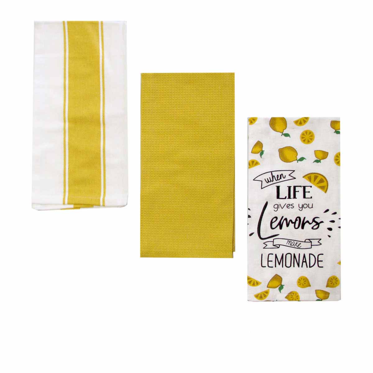 V442-GNA-TEAT-LEMONSSETOF3-YELLOW-RE-210957-00 Home Oasis Set of 3 Printed Cotton Rich Tea Towels 50 x 70 cm Lemons Yellow - Image 1