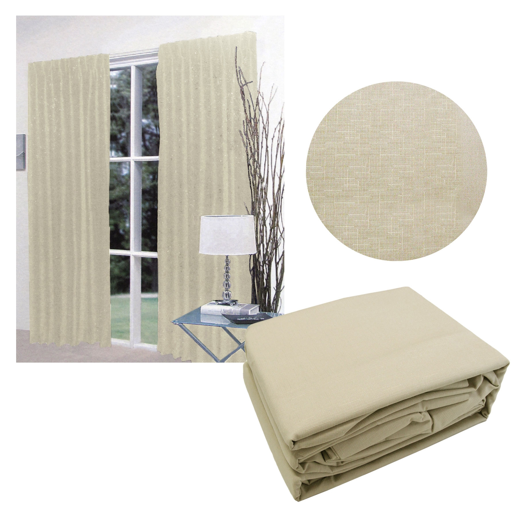 V442-HIN-CURTAIN-FAUXLINEN180CM-LINEN-RE-83221-00 Home Innovations Pair of Faux Linen Blockout Pinch Pleat Curtains Linen to Fit 180 x 221cm - Image 1