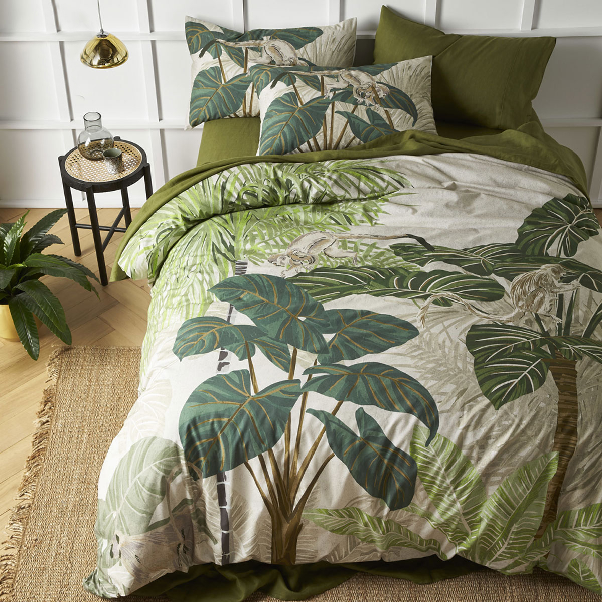 V442-HIN-QUILTCS-MONKEYPALM-MULTI-KI-83141-00 Accessorize Monkey Palm Cotton Quilt Cover Set King - Image 1