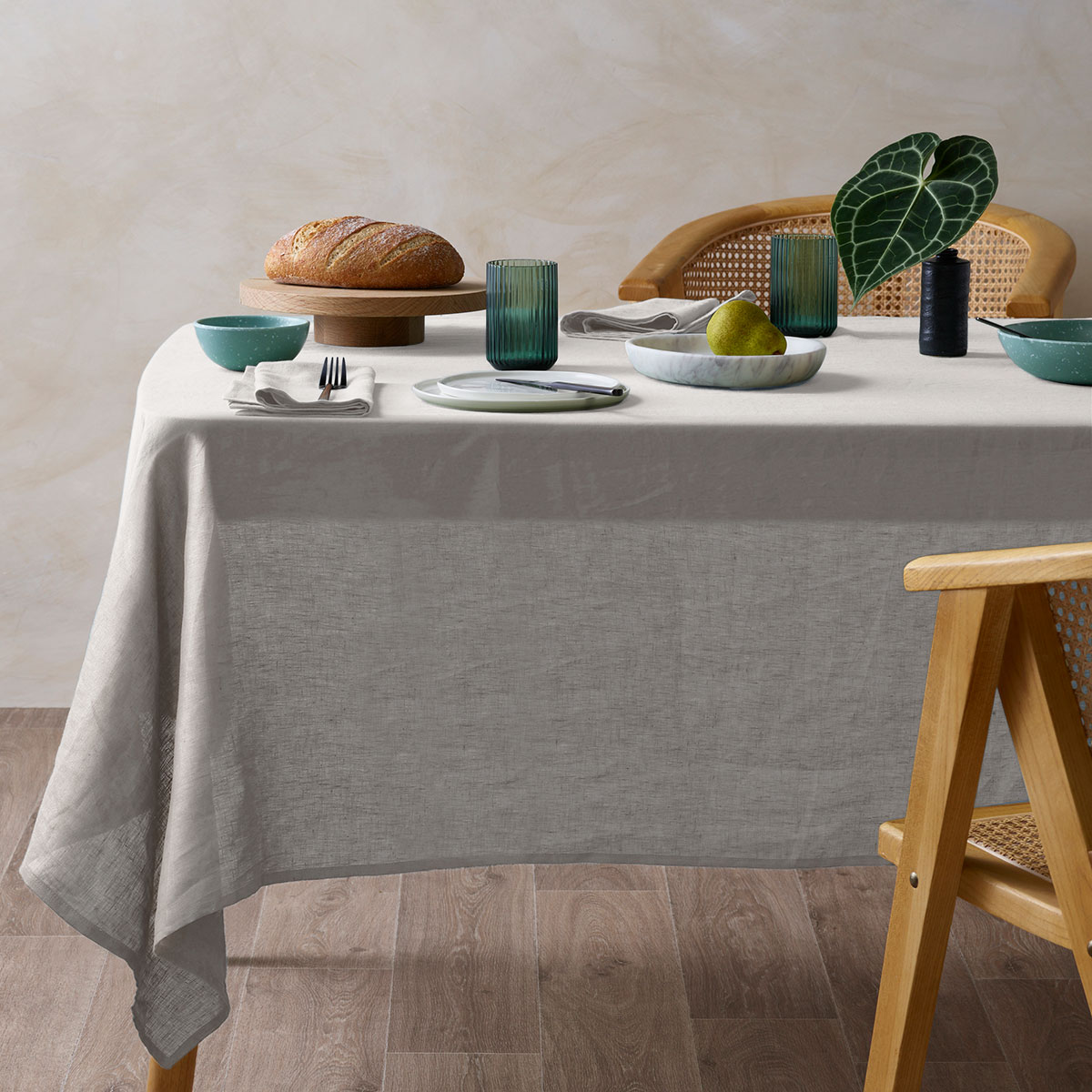 V442-HIN-TABLEC-LINEN180CM-NATURAL-RE-90120-00 Vintage Design Homewares Natural French Linen Tablecloth 130cm x 180cm - Image 1