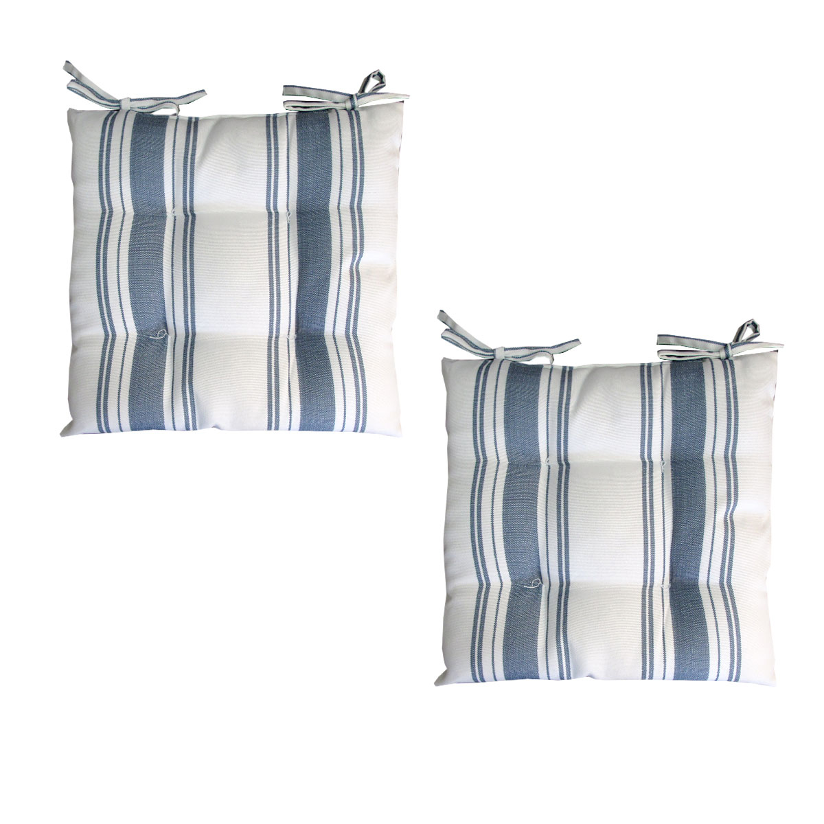V442-IDC-CUSHION-POLYCHAIRPAD-WHITEBLUE-SQ-78198-00 Set of 2 Outdoor Polyester Striped Chair Pads 40 x 40cm White Blue - Image 1