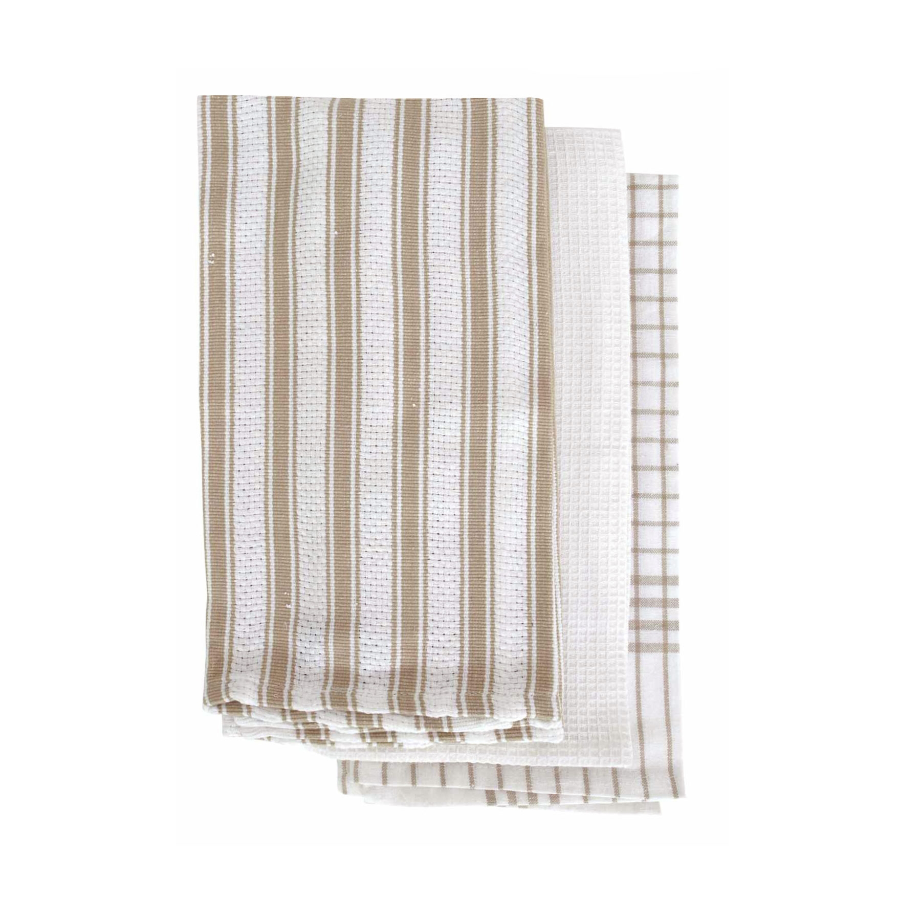 V442-IDC-TEAT-SETOF3GARDENIA-TAUPE-RE-78587-00 IDC Homewares Set of 3 Gardenia Cotton Tea Towels Taupe - Image 1