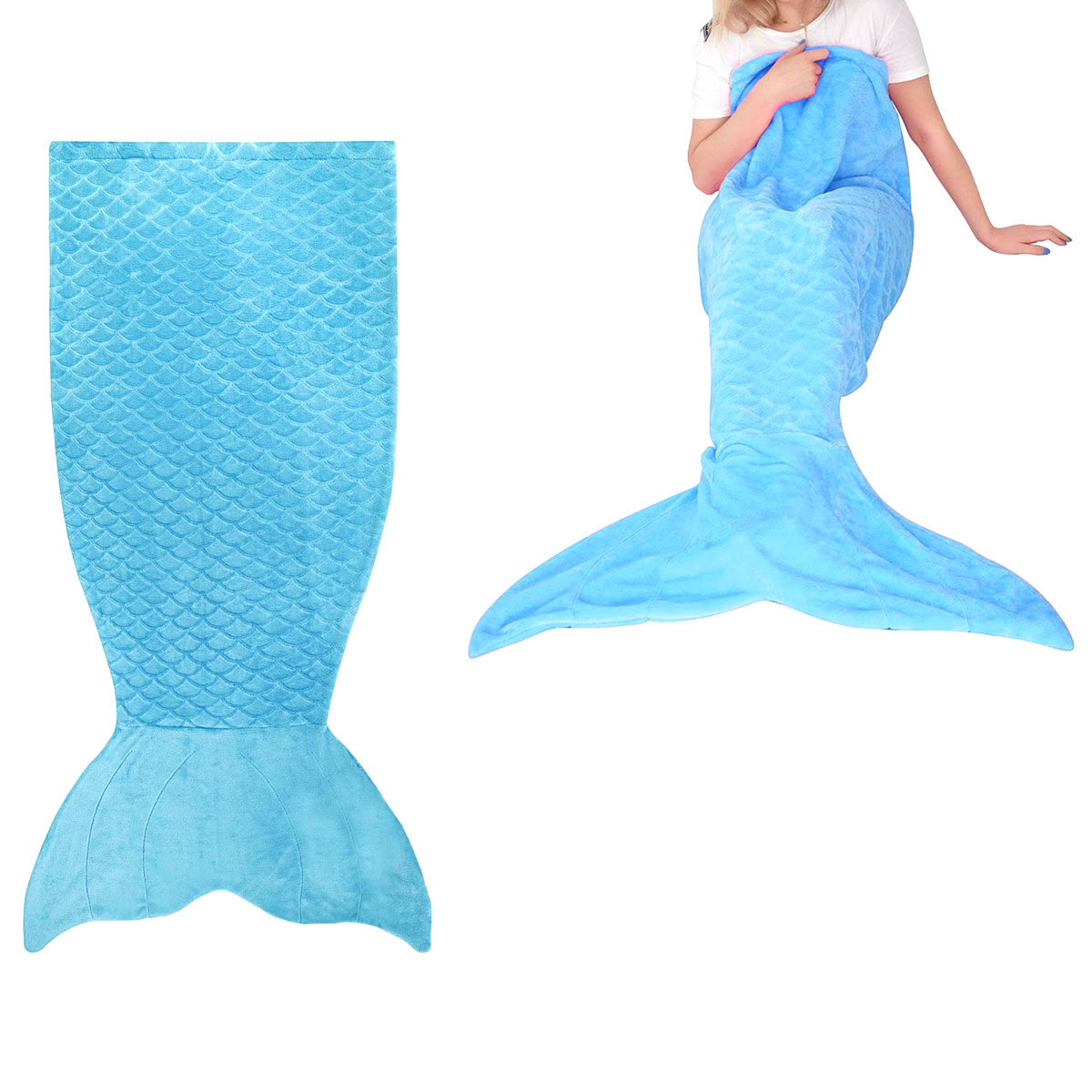 V442-IDC-THROW-MERMAIDTAIL-BLUE-RE-78544-00 Mermaid Tail Blue Soft Blanket Throw - Image 1