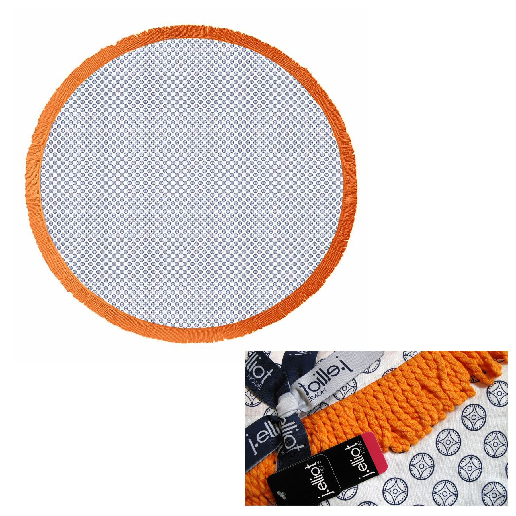 V442-IDC-TOWEL-KOELTURKISH-NAVYORANGE-RD-78524-00 J.Elliot Home Koel Round Cotton Turkish Towel Navy/ Orange - Image 1