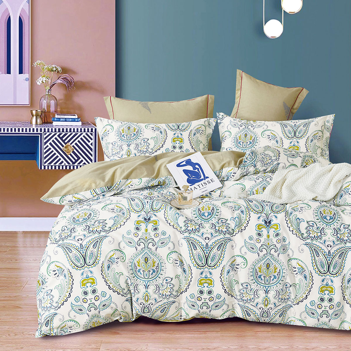 V442-INT-QUILTCS-250TCYARMIN-GREEN-KI-159140-00 Ardor 250TC Yarmin Moroccan Cotton Sateen Quilt Cover Set King - Image 1