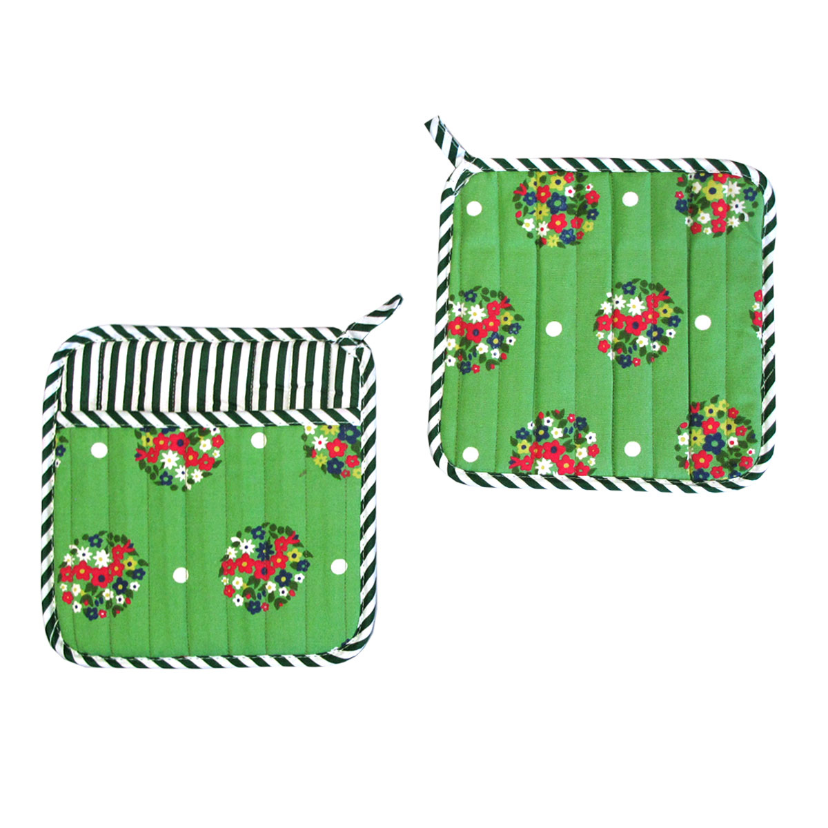 V442-JTC-OVENM-BLOSSOM2POTHOLDER-GREEN-SQ-185237-00 Set of 2 100% Cotton Printed Pot Holders 22 x 22 cm Green Blossom - Image 1