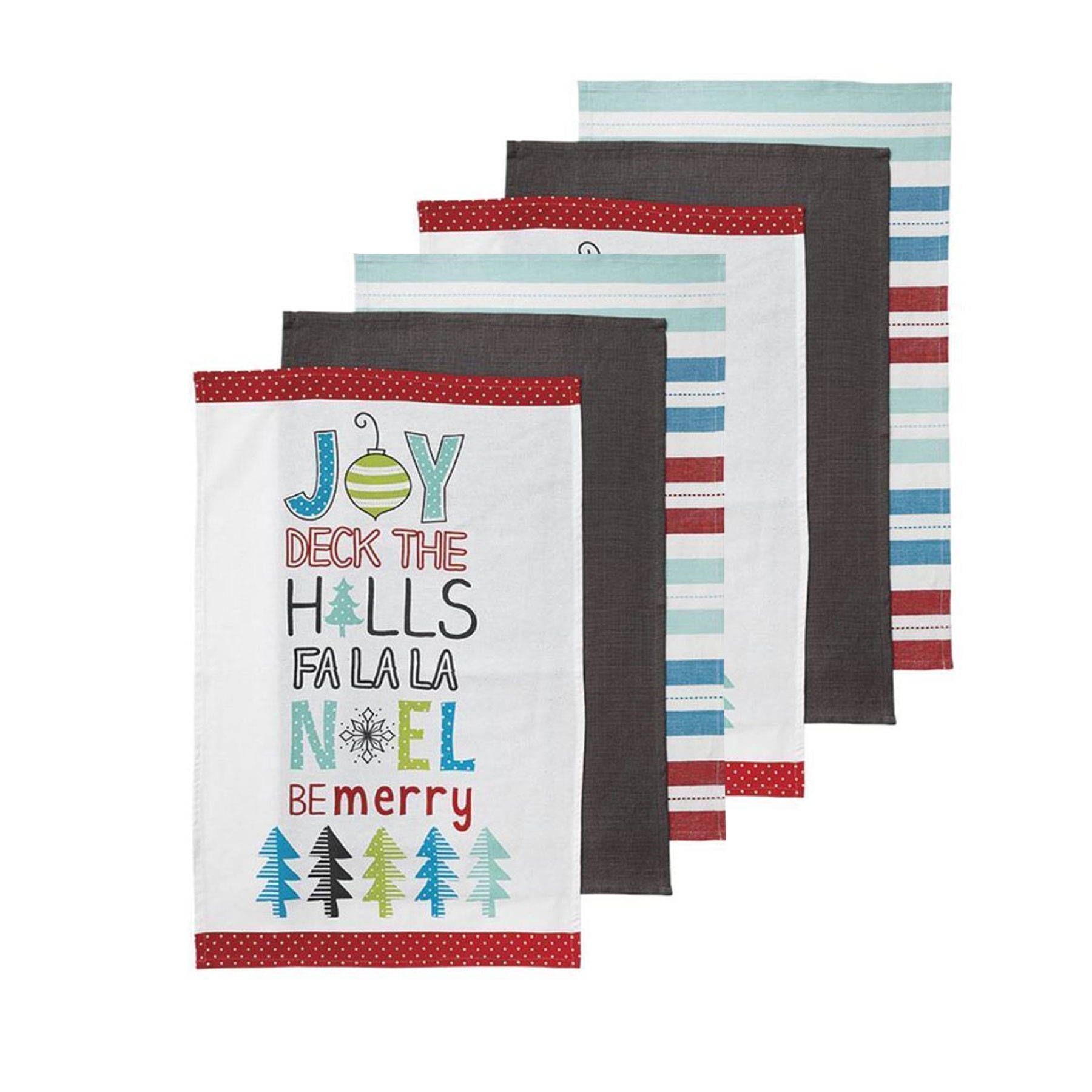 V442-LDE-TEAT-BEMERRY-MULTI-RE-77763-00 Ladelle Set of 6 Be Merry Kitchen Kitchen / Cleaning 100% Cotton Tea Towels - Image 1