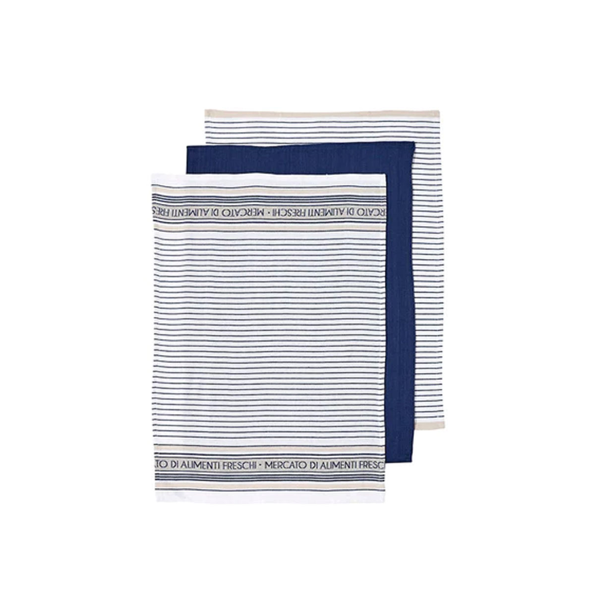 V442-LDE-TEAT-PROSERSETOF3-NAVY-RE-77681-00 Ladelle Set of 3 Professional Series III Cotton Kitchen Tea Towels Navy 50 x 70 cm - Image 1