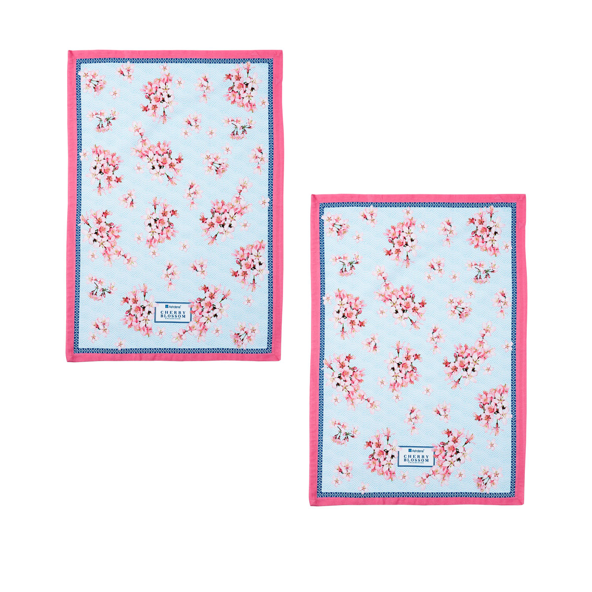 V442-LDE-TEAT-SETOF2CHERRYBLOSSOM-PINK-RE-199955-00 Ashdene Set of 2 Cherry Blossom Cotton Kitchen Tea Towels 50 x 70 cm - Image 1