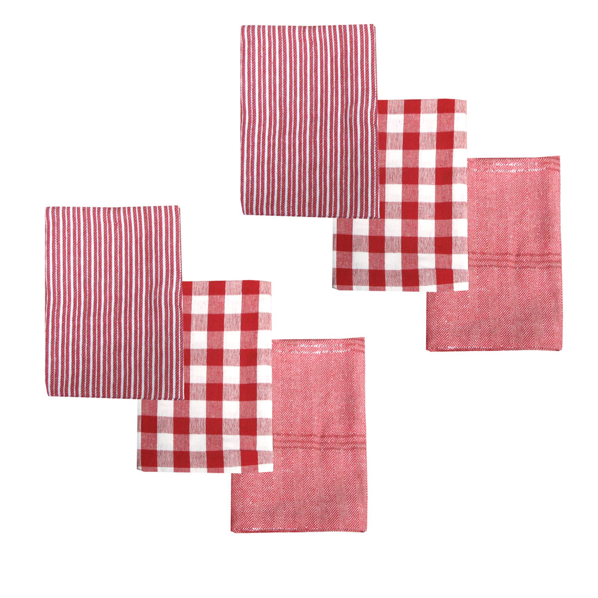 V442-LDE-TEAT-SETOF6BRICKDEISGN7-RED-RE-78004-00 Ladelle Brick Set of 6 Cotton Kitchen Towels Red Design 7 - Image 1