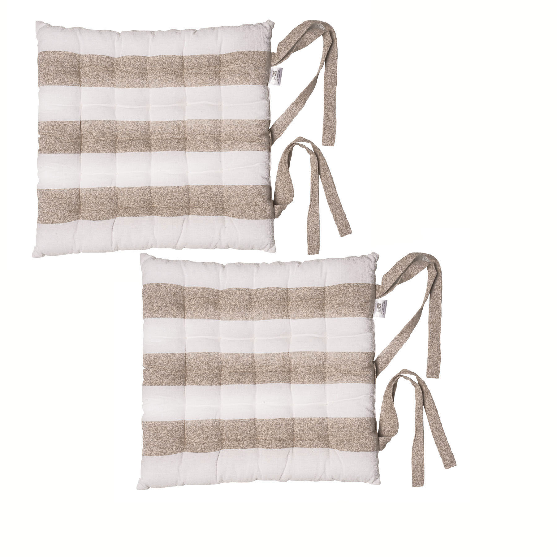 V442-RAN-CUSHION-CHAIRPADSTR-BLEACHSAND-SQ-77576-00 Rans Set of 2 Alfresco Cotton Chair Pads 40x40 cm - Striped Bleach Sand - Image 1