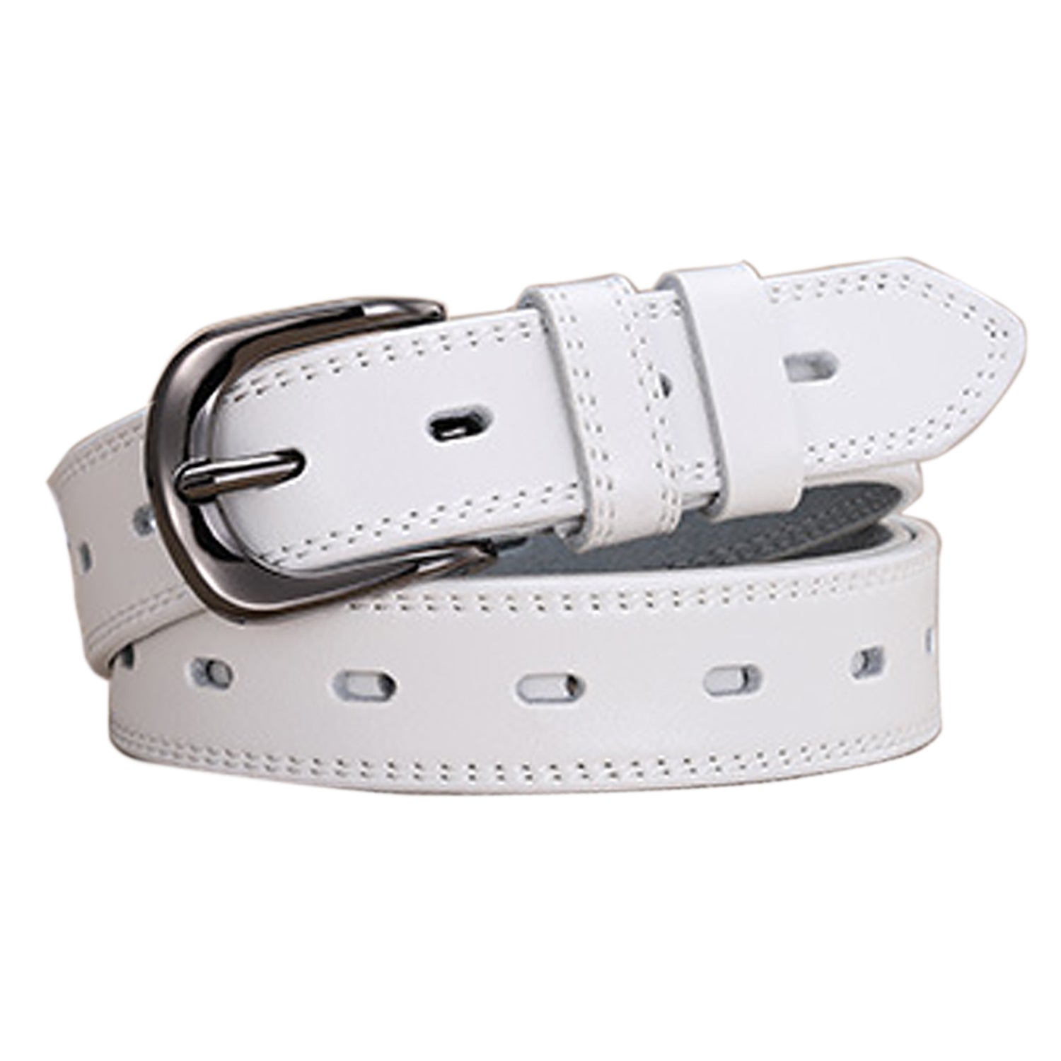 V462-FB-95-02-97367-00 Classic Leather Belts for Women, Joyreap Genuine Leather Womens Belts Alloy Pin Buckle (White) - Image 1