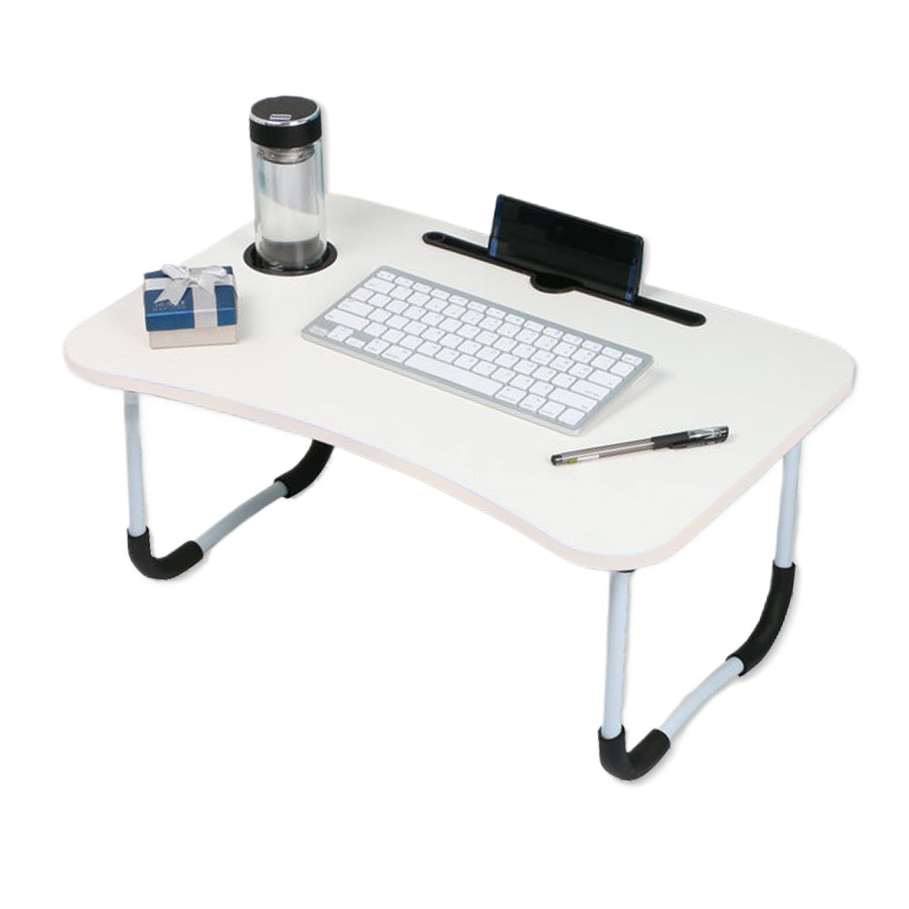 V462-HG-82-04-139640-00 Foldable Desk Laptop Stand Table Bed Computer Study Adjustable Portable Cup Slot(White) - Image 1