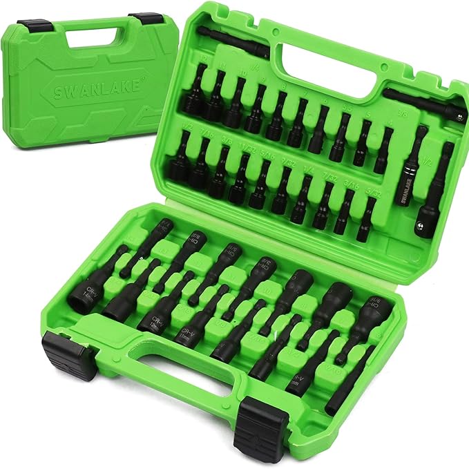 V465-66046-197104-00 SWANLAKE SWANLAKE 39PCS Magnetic Hex Nut Driver Master Kit,1/4" Quick-Change Hex Shank, SAE & Metric Power Nuts Driver Drill Bit Tools Set,Cr-V Steel - Image 1