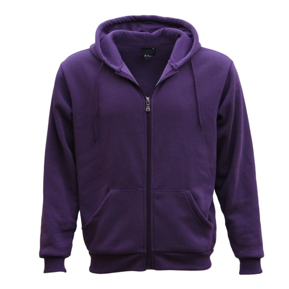 V474-211057-100105-00 Adult Unisex Zip Plain Fleece Hoodie Hooded Jacket Mens Sweatshirt Jumper XS-8XL, Purple, S - Image 1