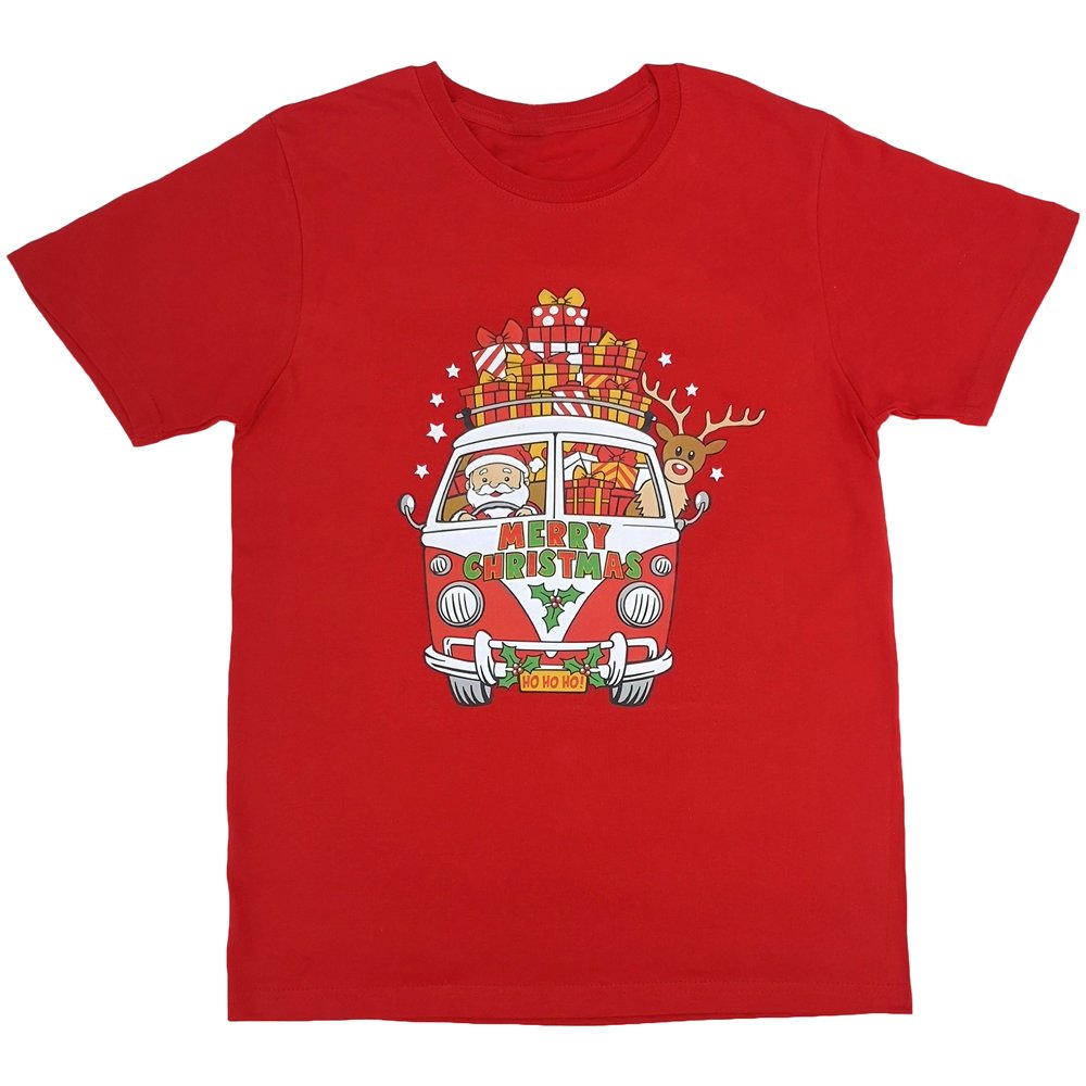V474-290672-102202-00 New Funny Adult Xmas Christmas T Shirt Tee Mens Womens 100% Cotton Jolly Ugly, Santa Drive Kombi (Red), M - Image 1