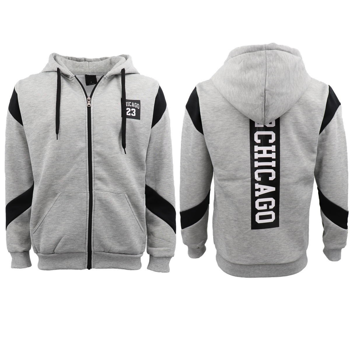 V474-418019-101881-00 Men's Fleece Zip Up Hoodie Shirt Chicago Bulls 23 Michael Jordan Sweat Jacket, Light Grey, S - Image 1