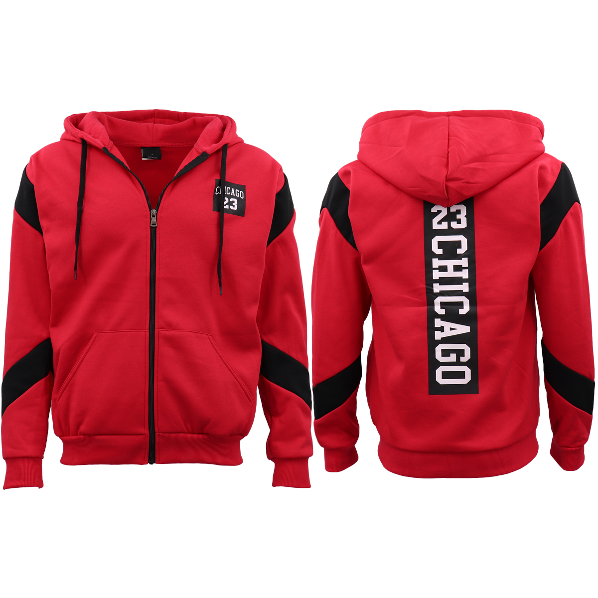 V474-418026-101823-00 Men's Fleece Zip Up Hoodie Shirt Chicago Bulls 23 Michael Jordan Sweat Jacket, Red, S - Image 1
