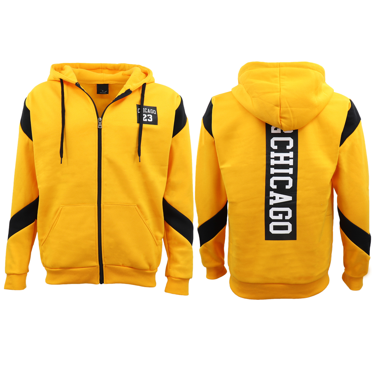 V474-418036-103641-00 Men's Fleece Zip Up Hoodie Shirt Chicago Bulls 23 Michael Jordan Sweat Jacket, Yellow, XL - Image 1