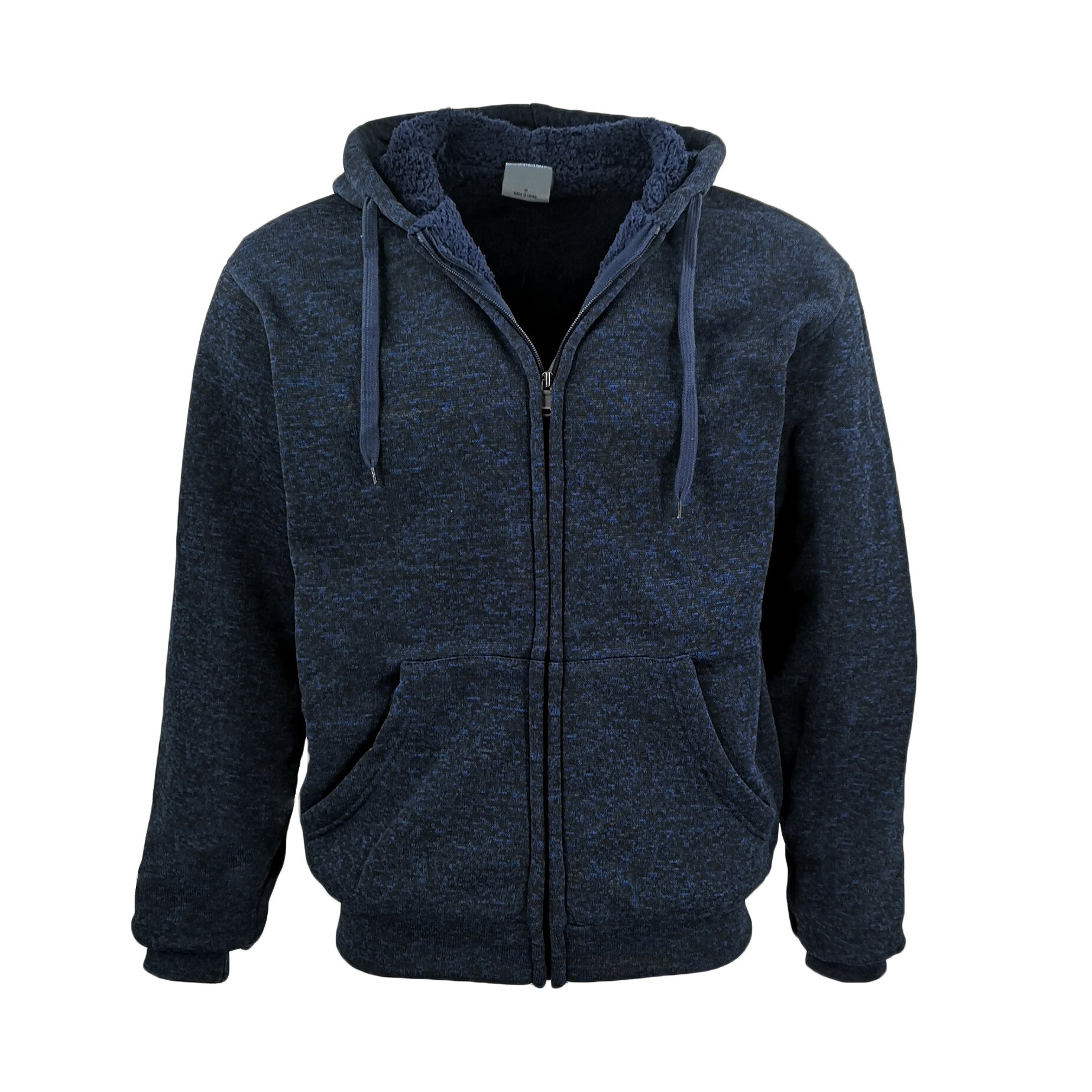 V474-522038-103885-00 Men's Thick Zip Up Hooded Hoodie w Winter Sherpa Fur Jumper Coat Jacket Sweater, Navy, 6XL - Image 1