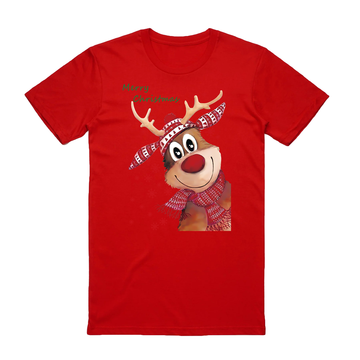 V474-626580-99746-00 100% Cotton Christmas T-shirt Adult Unisex Tee Tops Funny Santa Party Custume, Reindeer (Red), S - Image 1