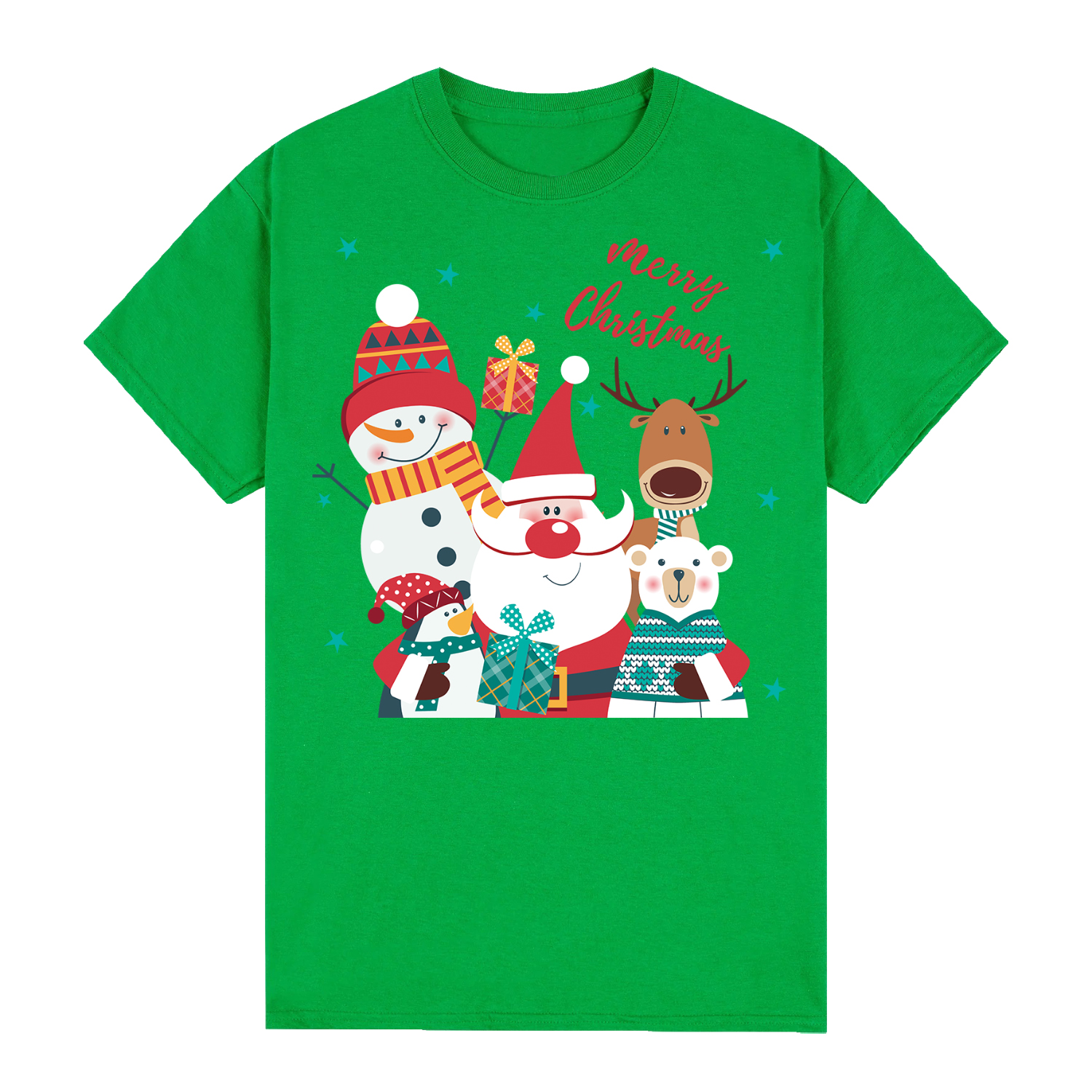 V474-626623-99891-00 100% Cotton Christmas T-shirt Adult Unisex Tee Tops Funny Santa Party Custume, Santa Gathering (Green), M - Image 1