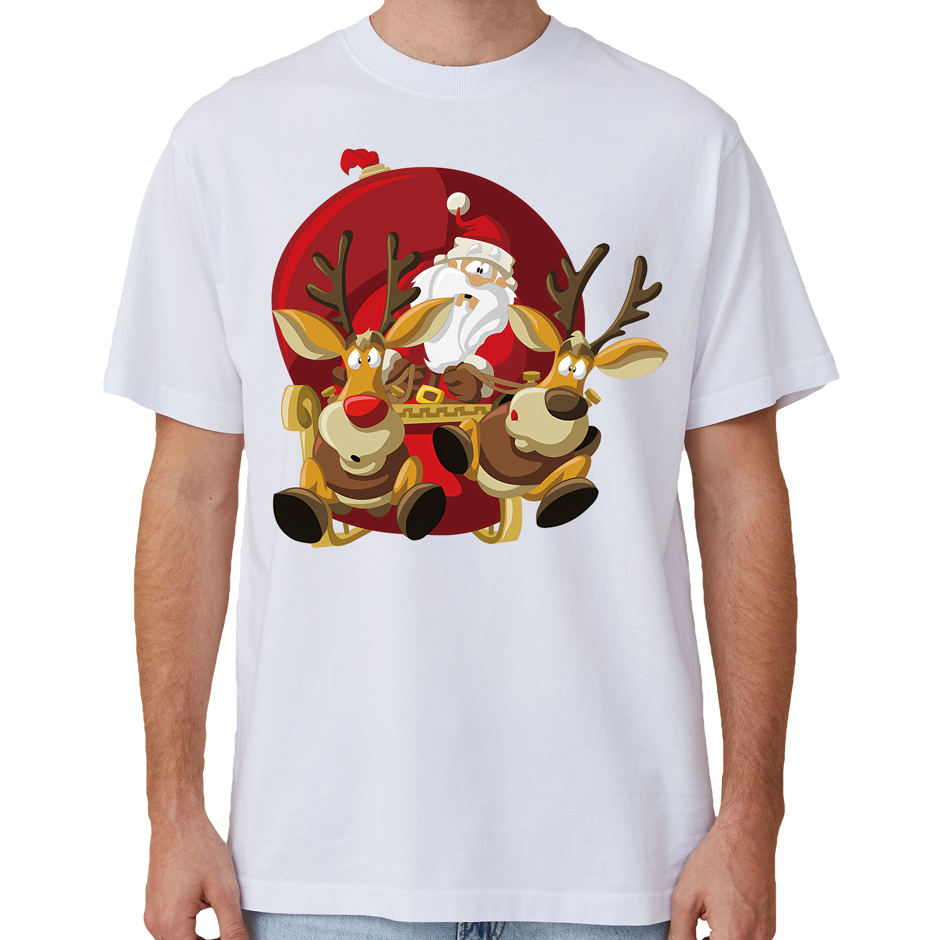V474-633847-141856-00 100% Cotton Christmas T-shirt Adult Unisex Tee Tops Funny Santa Party Custume, Santas Sleigh (White), M - Image 1