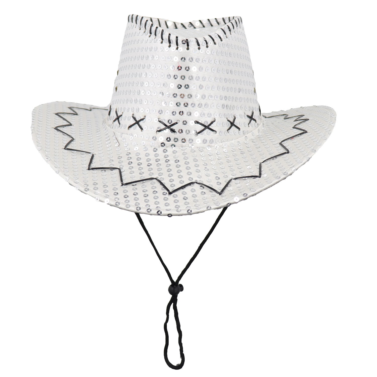 V474-654830-161127-00 Sequin Cowboy Hat Glitter Cap Western Trilby Shiny Cowgirl Dress Up Party Wear, Silver - Image 1