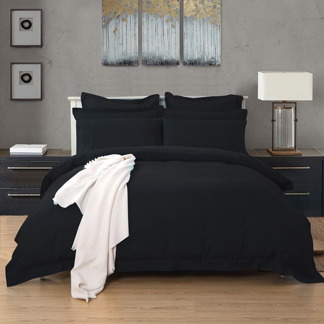 V493-D-5-88188-00 1000TC Tailored Double Size Black Duvet Quilt Cover Set - Image 1
