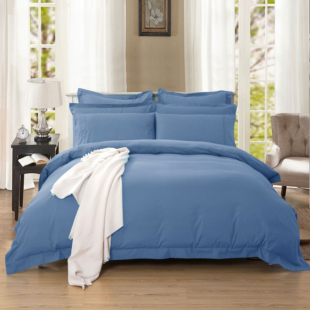 V493-SK-18-87530-00 1000TC Tailored Super King Size Quilt/Duvet Cover Set - Greyish Blue - Image 1