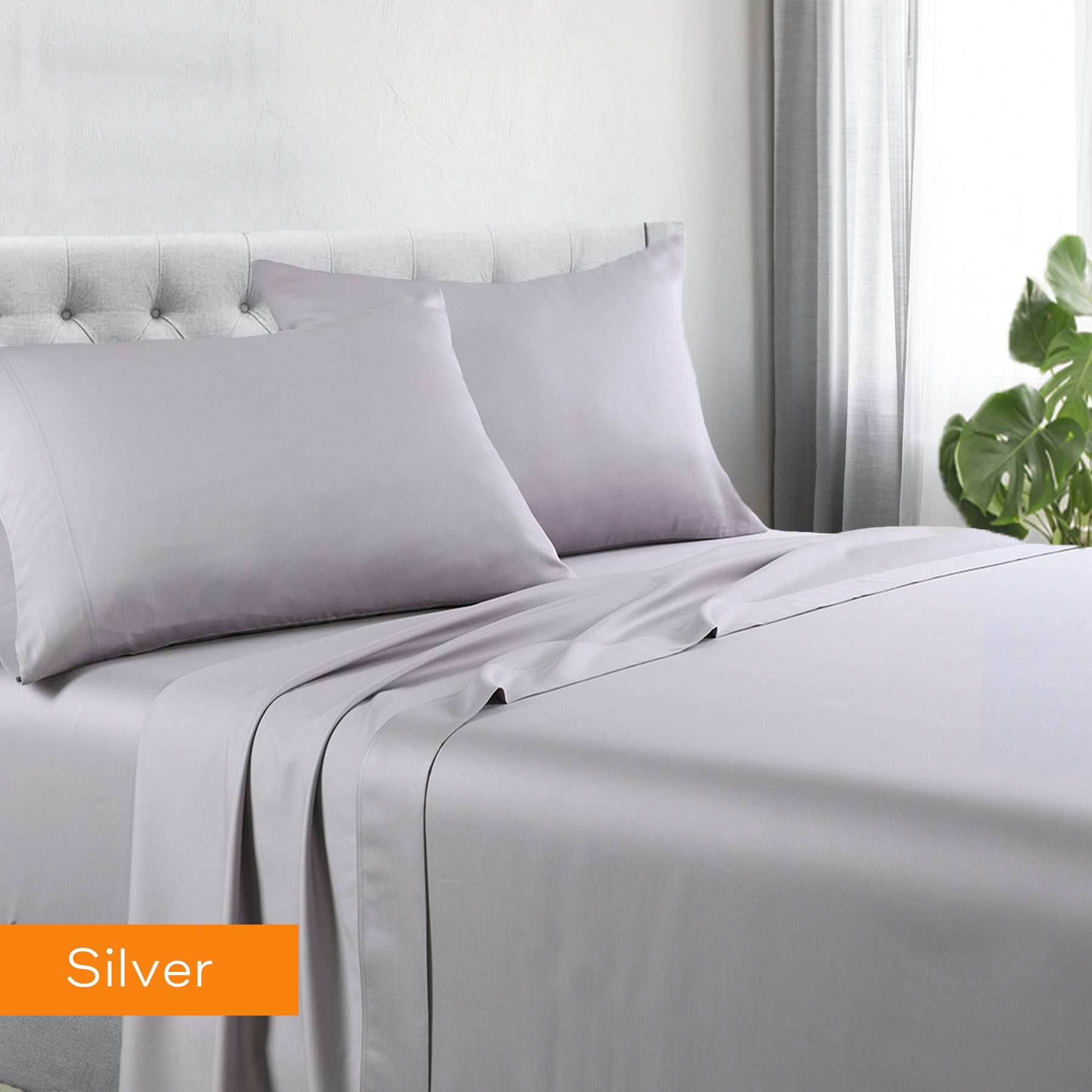 V517-1200CRSS-QSIL-94383-00 1200tc hotel quality cotton rich sheet set queen silver - Image 1