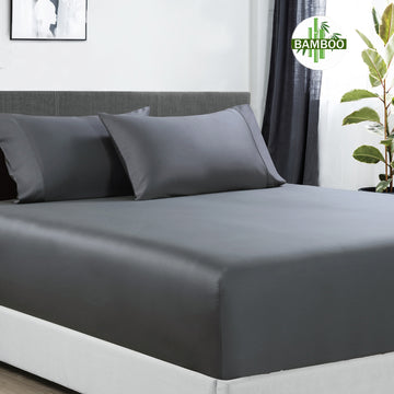V517-BCFS-MKCHABCSPC-94430-00 400 thread count bamboo cotton 1 fitted sheet with 2 pillowcases mega king charcoal - Image 1