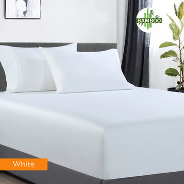 V517-BCFS-QWBCSPC-94441-00 400 thread count bamboo cotton 1 fitted sheet with 2 pillowcases queen white - Image 1