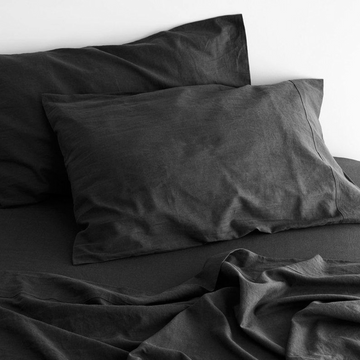V517-LCSS-QCHA-94538-00 luxurious linen cotton sheet set 1 queen charcoal - Image 1