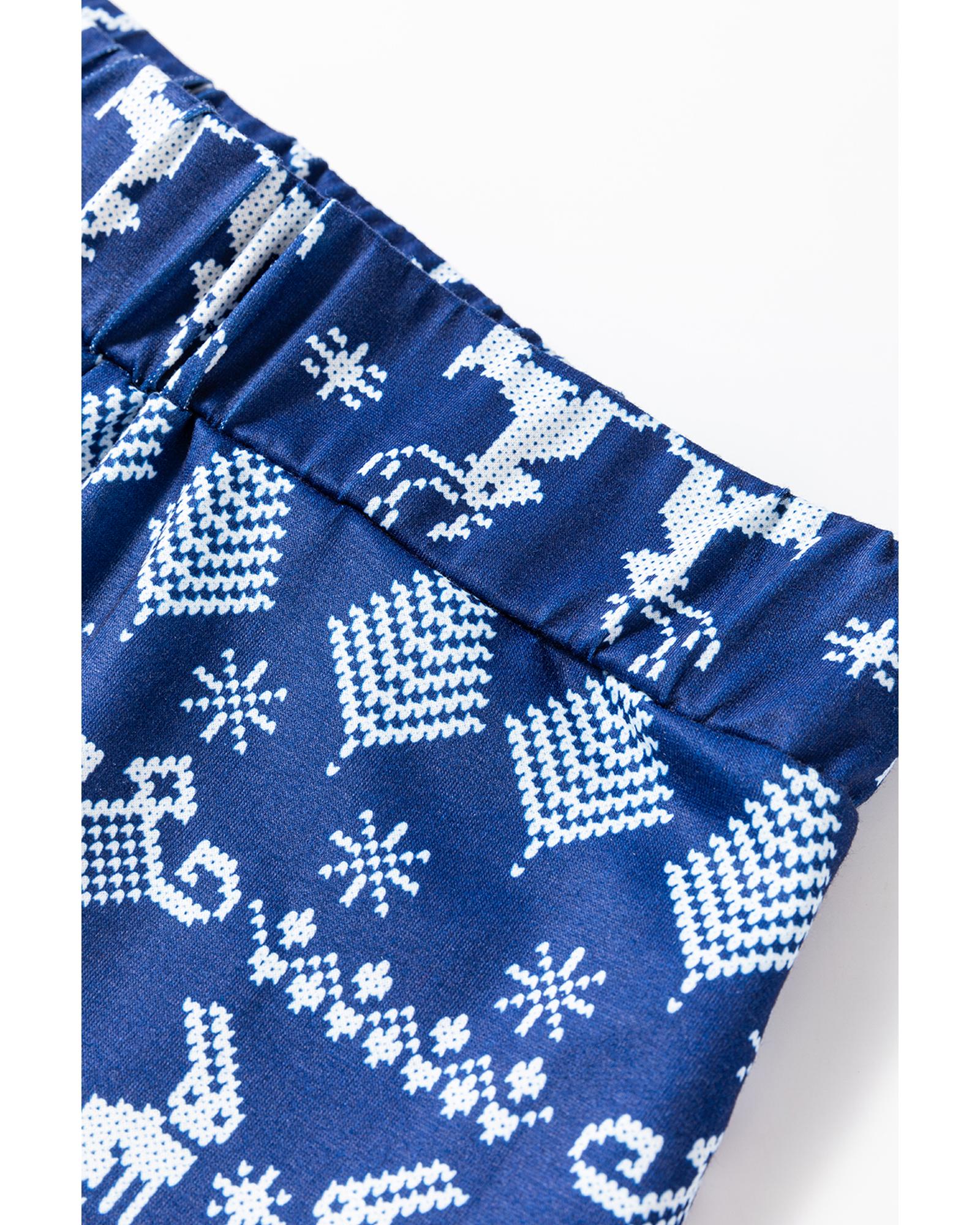 V539-AZEXDC151062-P520-S-202506112245-00 Blue Solid Top and Christmas Pants Two Piece Lounge Set - S - Image 1