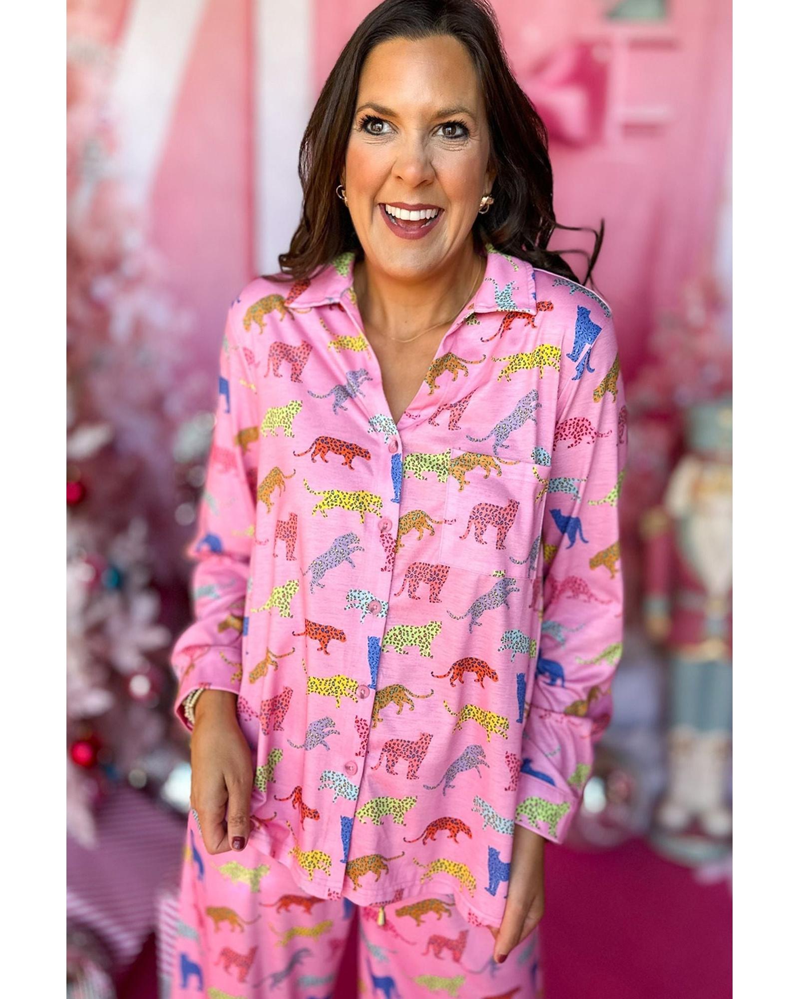 V539-AZEXDC15802-P1022-S-202506111937-00 Pink Cheetah Print Shirt and Pants Pajama Set - S - Image 1