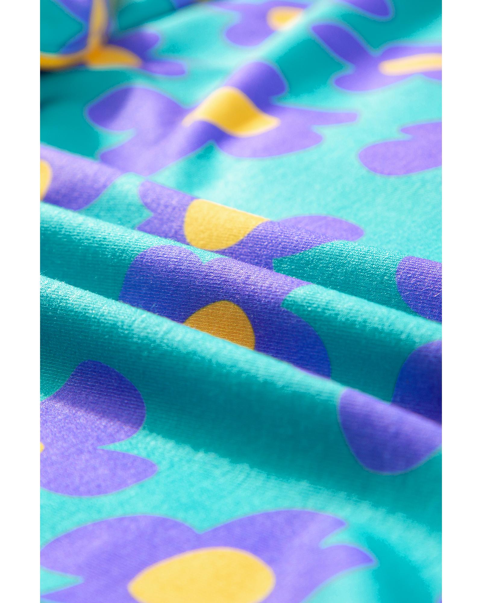 V539-AZEXDC15860-P920-M-202508272305-00 Green Flower Print Short Sleeve Shirt Pajamas Set - M - Image 1