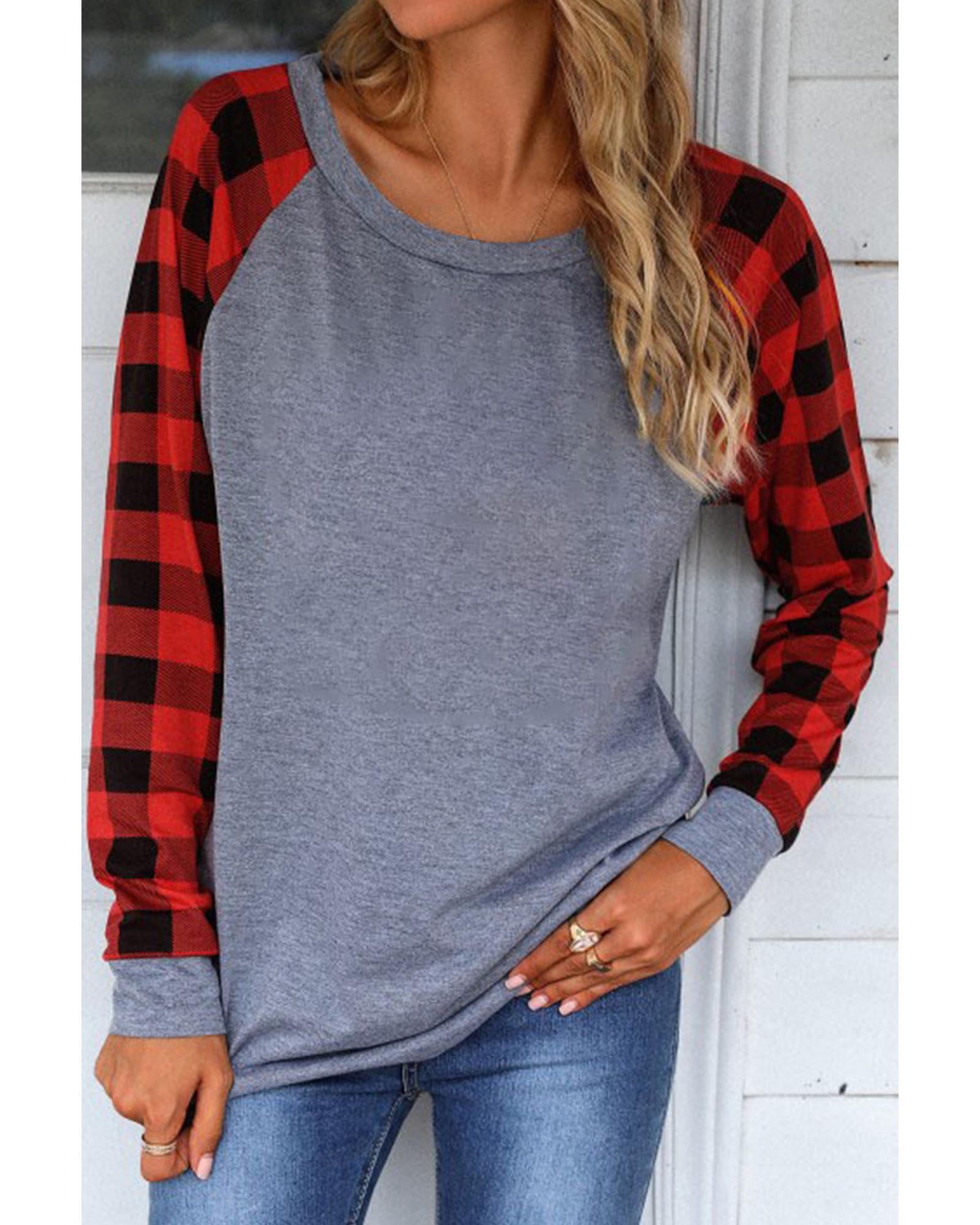 V539-AZEXDC25110971-3-S-164504-00 Azura Exchange Raglan Plaid Long Sleeve Top - S - Image 1